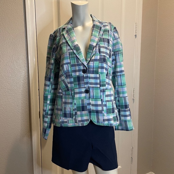 TALBOTS Summer Blazer Madras Plaid Cotton Patchwork Blazer Jacket Size 6 - Picture 4 of 7